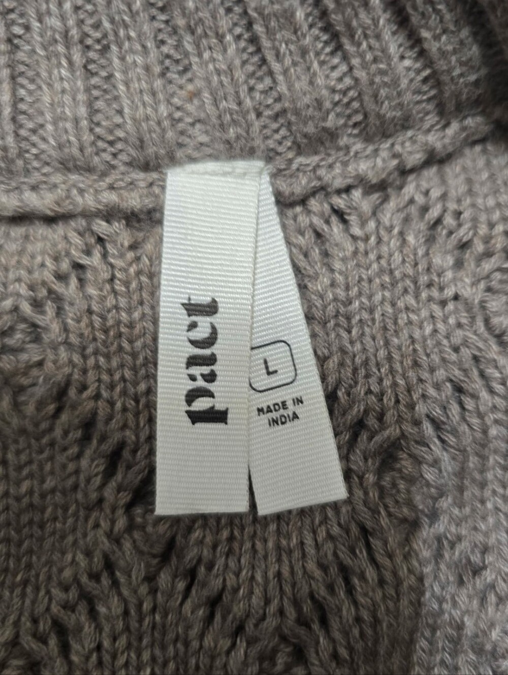 Pact Organic Cotton Cable Knit Crew Sweater Tan Women's Large Fishermen Coastal - Picture 9 of 9